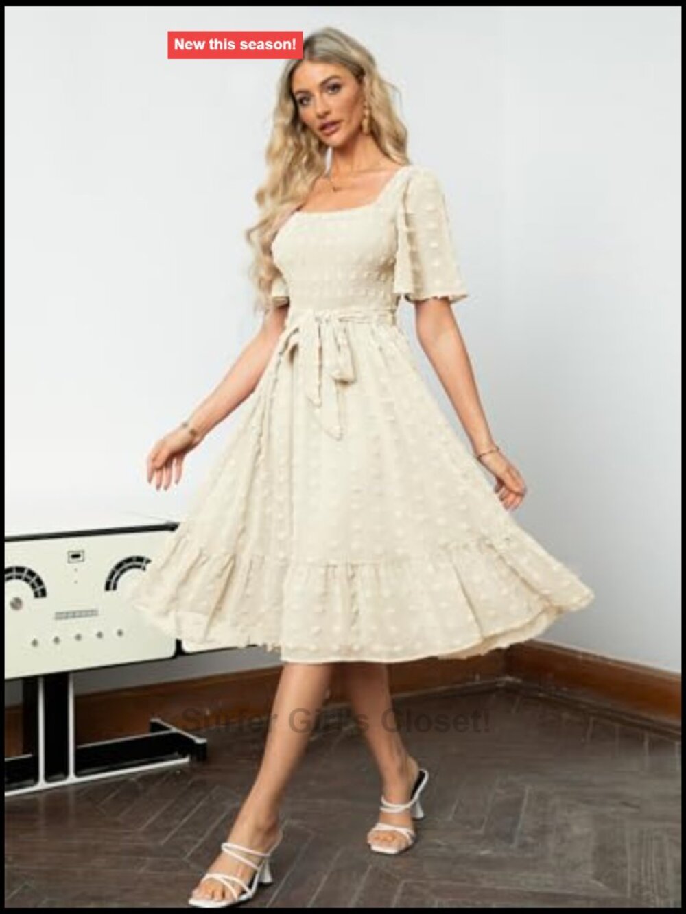 Boho Flowy Long Sleeve Square Neck Floral Midi Dress Smocked - Picture 3 of 7